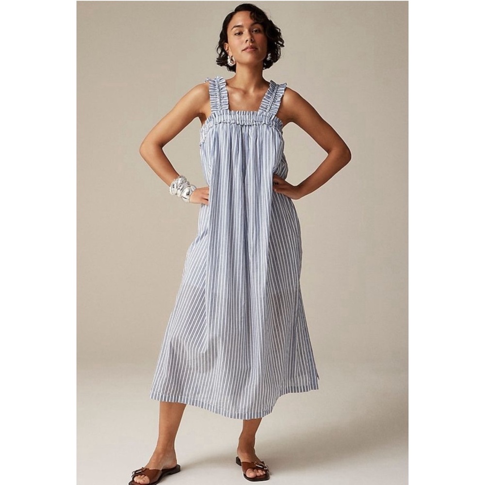 JCrew Cotton voile ruffle-trim shift dress in stripe